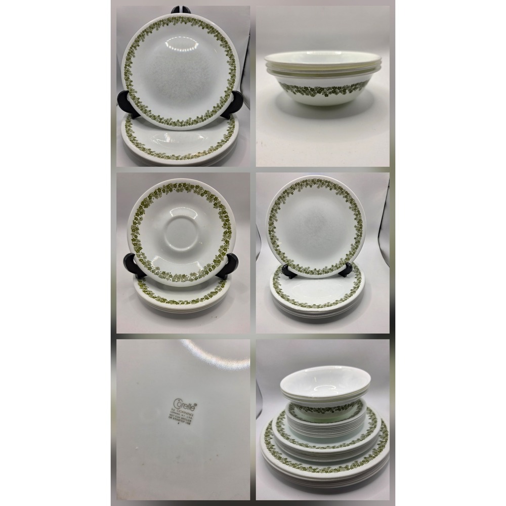 Corelle Spring Blossom Green Crazy Daisy Dinnerware Set Mixed Lot 23 Piece USA